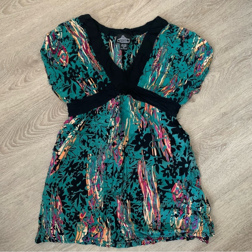 Angie Y2K Blue Floral Blouse Size S